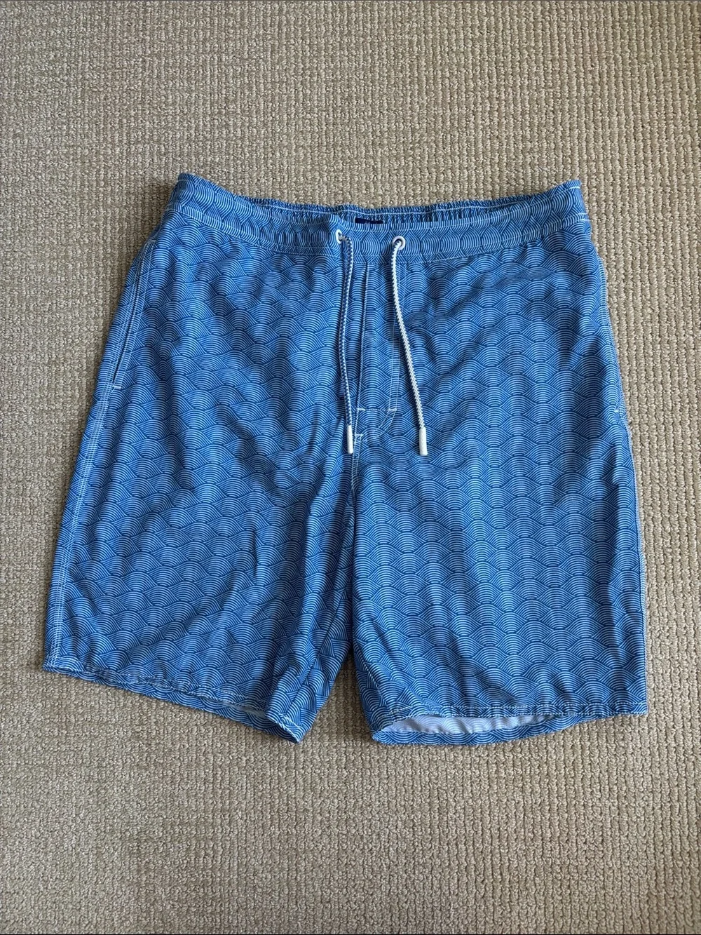 johnnie-O Men's Blue Swim Trunks with Wave Pattern